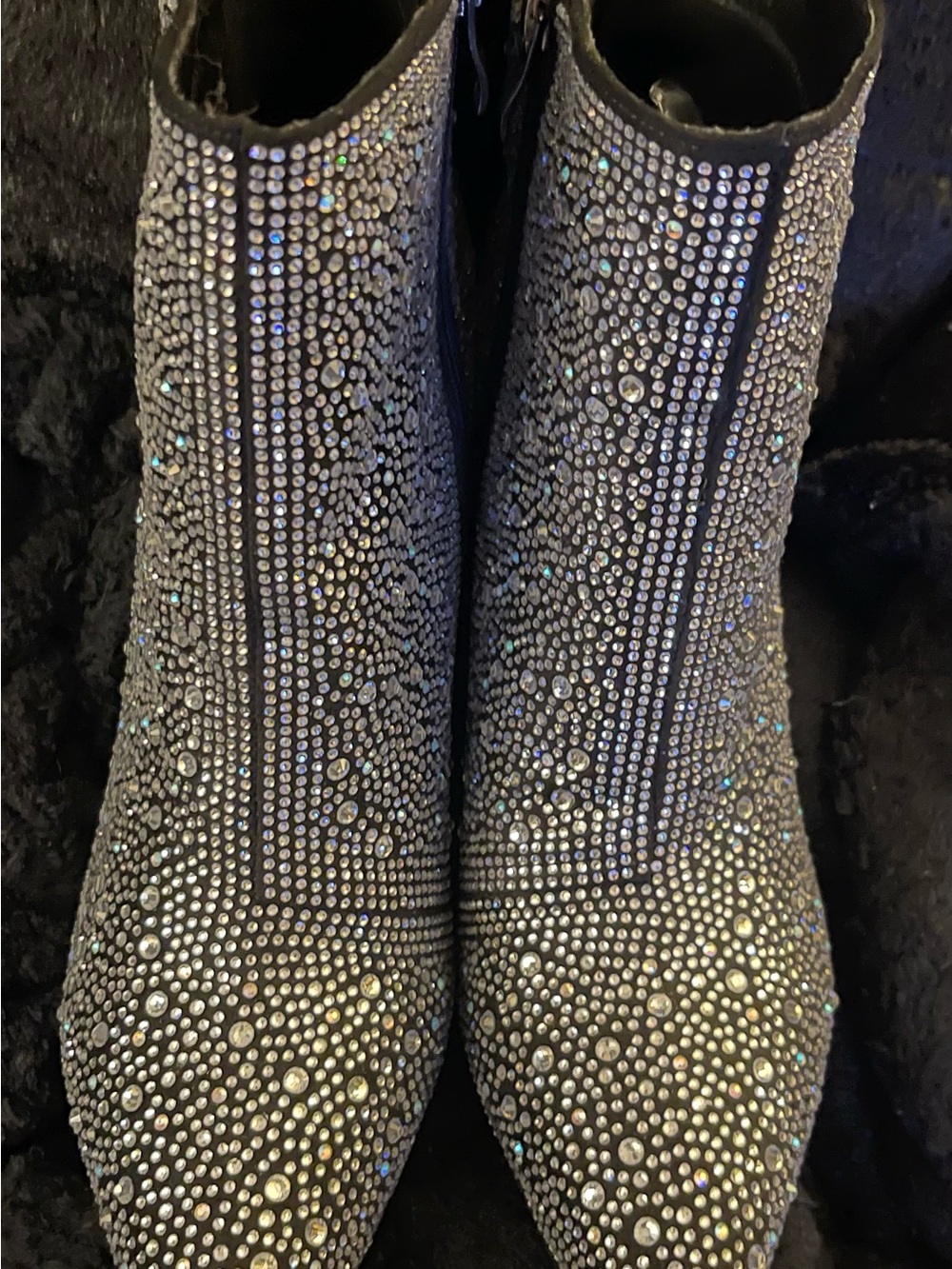 Crystal Rhinestone Bling Women's Ankle Boots - Black
